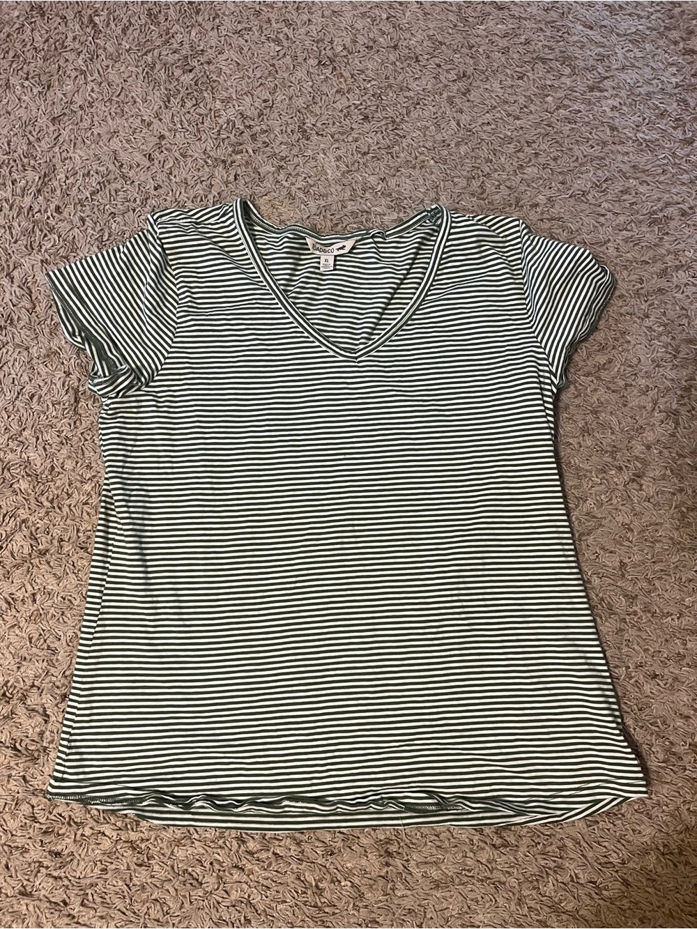 Toad&Co Black and White Striped V-Neck Short Sleeve Tee